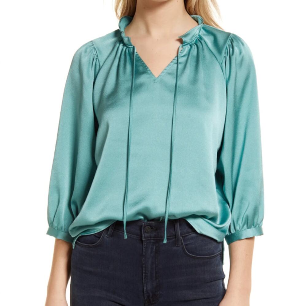 Vince Camuto Rumple Fabric Blouse in Blue/Green, Size XS